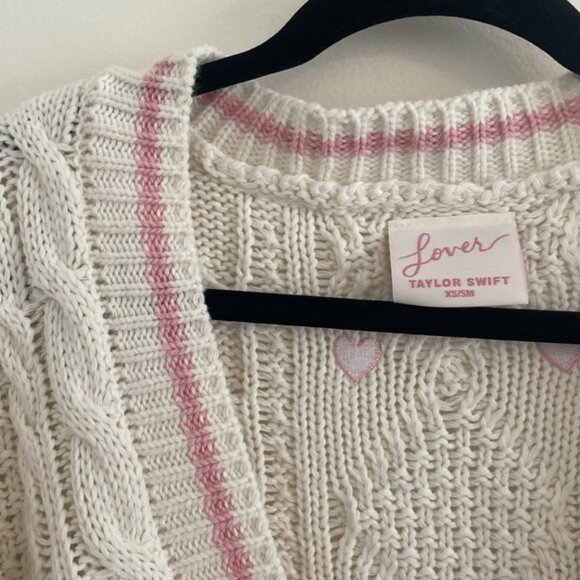 Taylor Swift Lover Cream and Pink Cable Knit Cardigan Sweater size XS/Small - Picture 2 of 8
